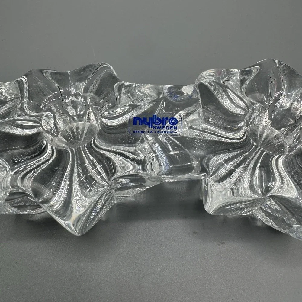MCM Nybro Sweden Crystal Glass Four Taper Molded Candlestick Holder